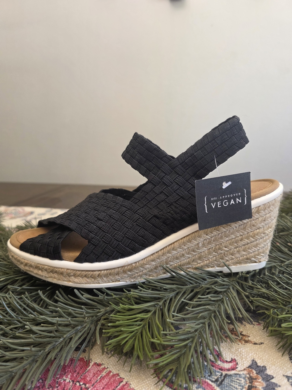 bernie mev. Black Woven Espadrille Wedge Sandals with Jute Heel